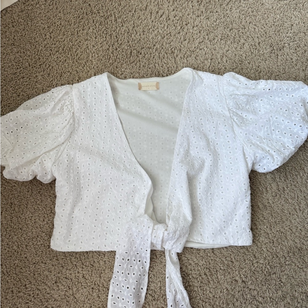 Altar'd State White Eyelet Puff Sleeve Blouse